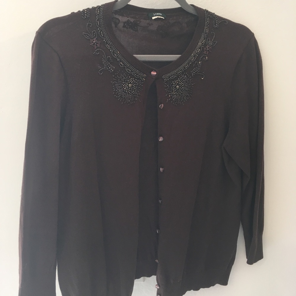 J Crew beaded cardigan brown